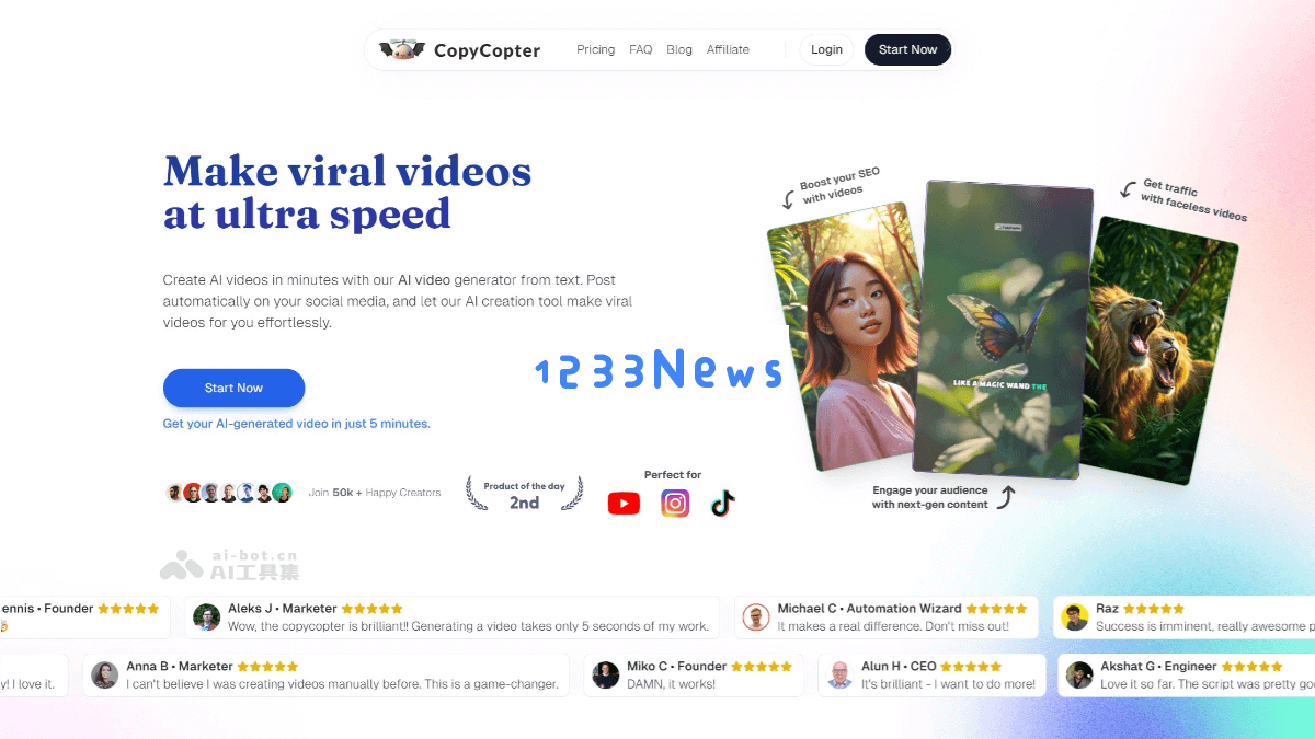 CopyCopter - 利用AI技术快速将长文本内容转化为短视频，轻松实现一键生成