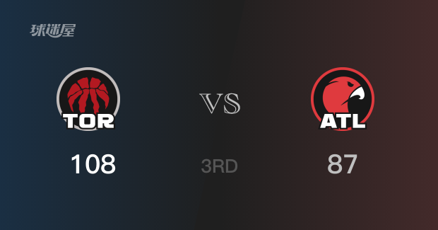 猛龙在三节战罢以108-87领先老鹰,巴雷特贡献21分6板5助攻表现出色 猛龙在三节战罢以108-87领先老鹰,巴雷特贡献21分6板5助攻表现出色