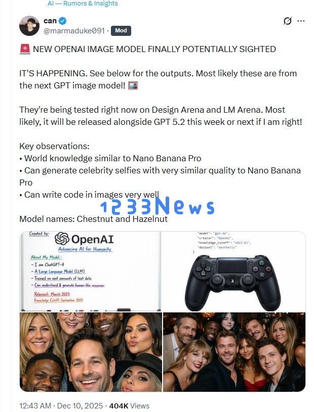 OpenAI 下一代图像生成模型疑似现身,已在 Design Arena 与 LM Arena 开启盲测 OpenAI 下一代图像生成模型疑似现身,已在 Design Arena 与 LM Arena 开启盲测