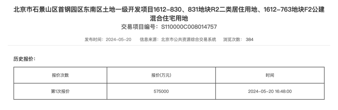 中海地产将独揽石景山首钢园1612-830、831及763地块开发权?
