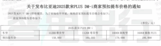 曝2025款比亚迪宋PLUSDM_i预扣提车价：15万元起