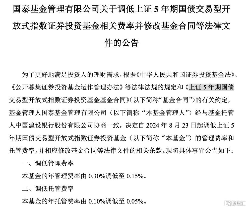 国泰基金宣布两只国债ETF降费50%！_实时热点
