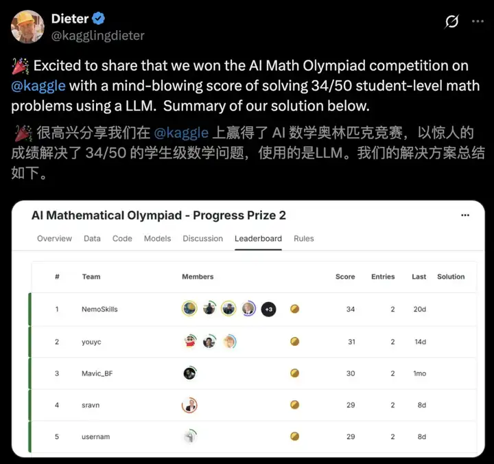 AI奥数大奖出炉，英伟达摘桂冠！14B破解34题暴击DeepSeek R1