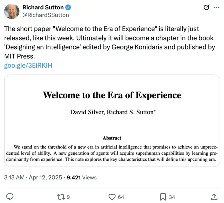 智能体版《苦涩的教训》，图灵奖得主Sutton、谷歌RL大佬Silver新作：超人智能靠经验