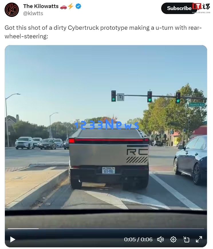 特斯拉Cybertruck电动皮卡展示“后轮转向掉头”功能的视频正式曝光