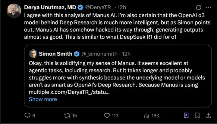 海外AI圈，开始讨论Manus