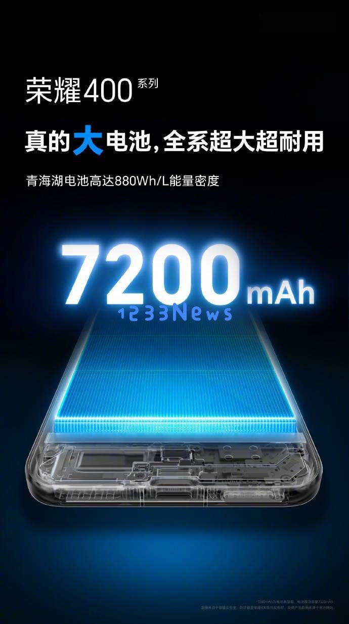 荣耀400系列电池大幅升级！7200mAh青海湖电池助力两天无忧畅享