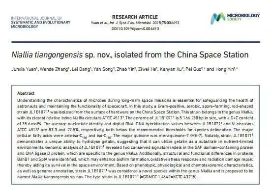我国空间站内首次发现微生物新物种，科学探索再创历史新高