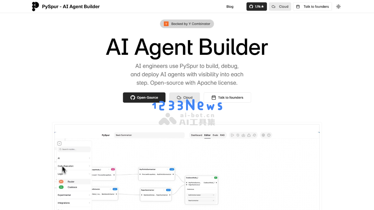 PySpur - 一款开源的 AI 代理构建工具，轻松拖拽创建智能化工作流