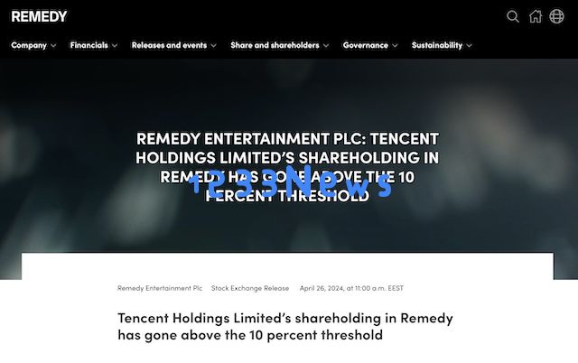 腾讯斥资超15亿增持Remedy股份，正开发《Control》《马克思佩恩》：游戏界的重大里程碑？ 玩家期待新体验
