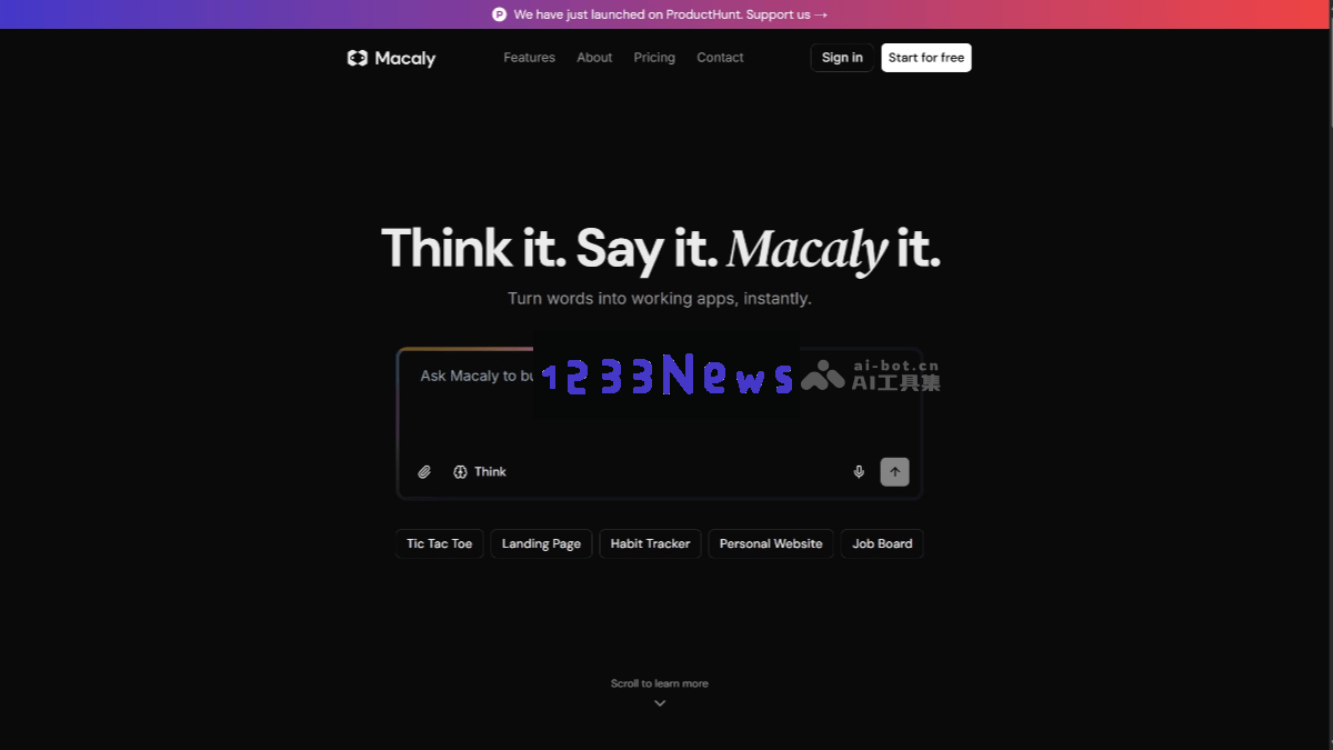 Macaly - 无需编程的AI应用开发平台，通过自然语言轻松构建应用程序