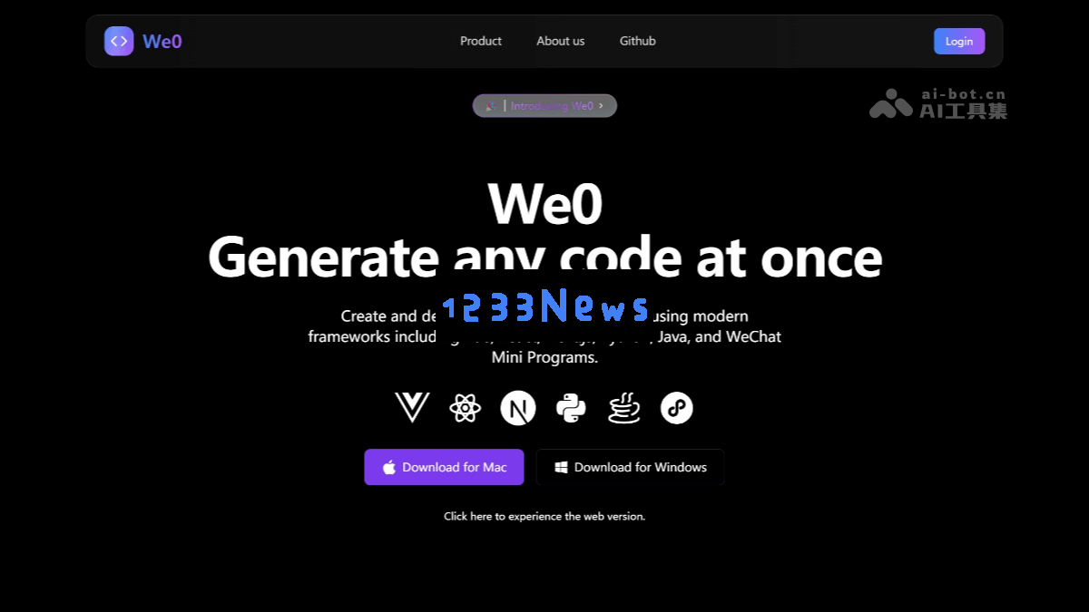 We0 - 一款开源的AI代码编辑器，能够在浏览器环境中运行和调试代码