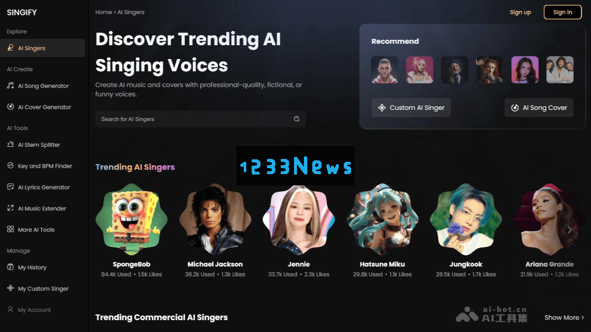 Singify - 免费AI翻唱工具，支持超过1000种高品质音色转换，让你的歌曲焕然一新