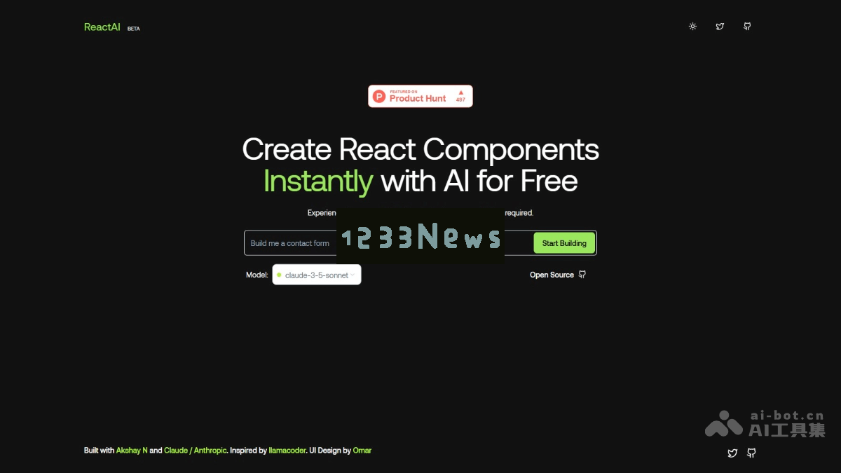ReactAI - 开源人工智能工具助您零编码构建各种常见的 React 组件