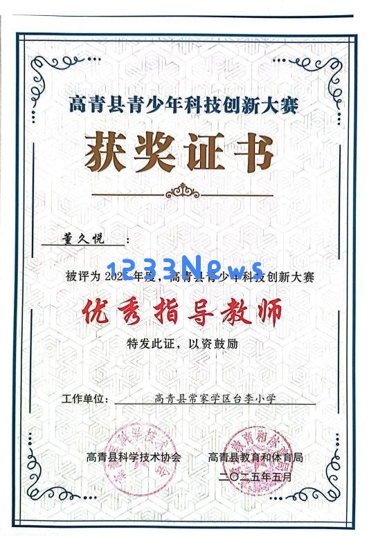 淄博市高青县台李小学教师在青少年科技创新大赛中取得优异成绩，展现教育成果