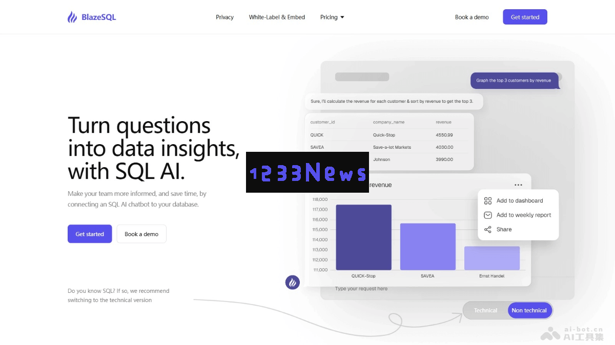 BlazeSQL – 利用AI技术将自然语言问题无缝转换为SQL查询的智能数据分析工具