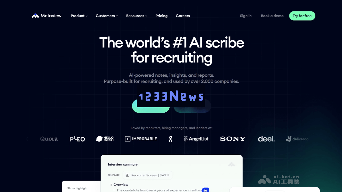Metaview - 基于AI的面试记录工具，自动提取要点并生成面试总结笔记