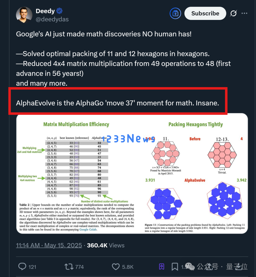 革新数学界56年的传统法则！谷歌AlphaEvolve通过自我进化实现算法性能飞跃，犹如AlphaGo的“绝妙之举”