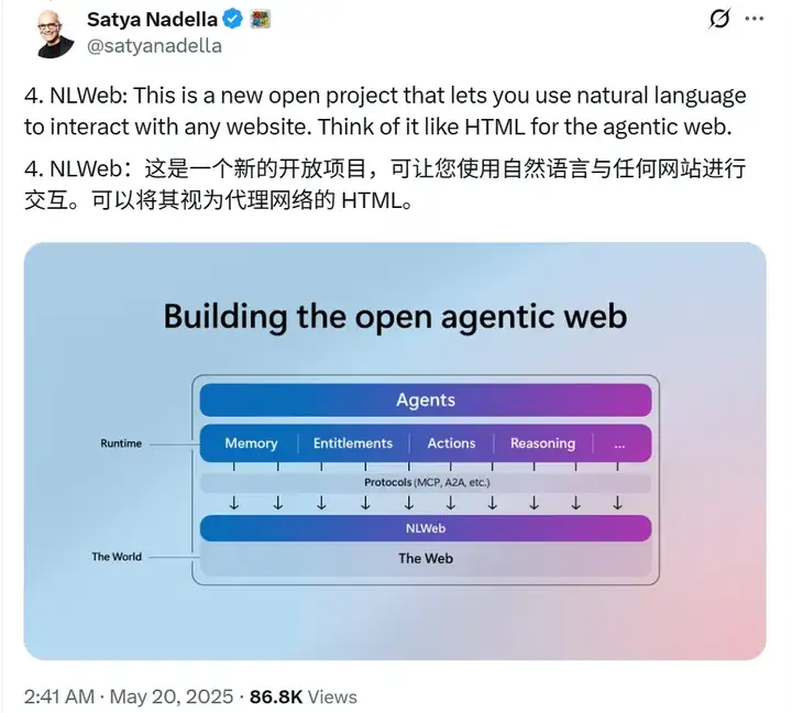 微软开源NLWeb，实现ChatGPT级别搜索，将对话界面无缝引入Web，提升用户体验