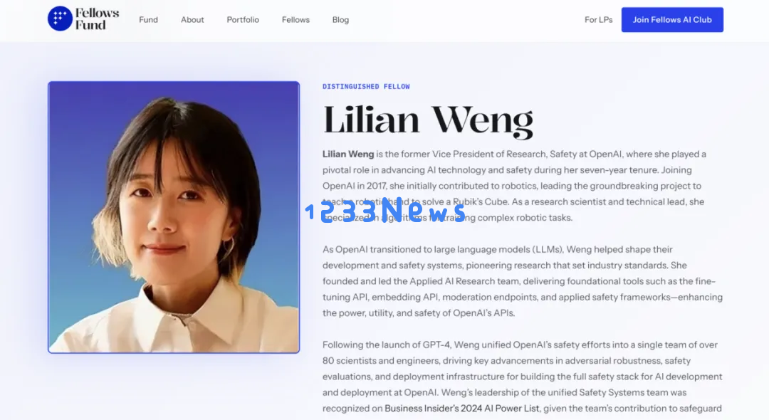 独家｜前OpenAI华人副总裁Lilian Weng加盟Fellows Fund Fellow团队，助力AI探索与下一代创业者