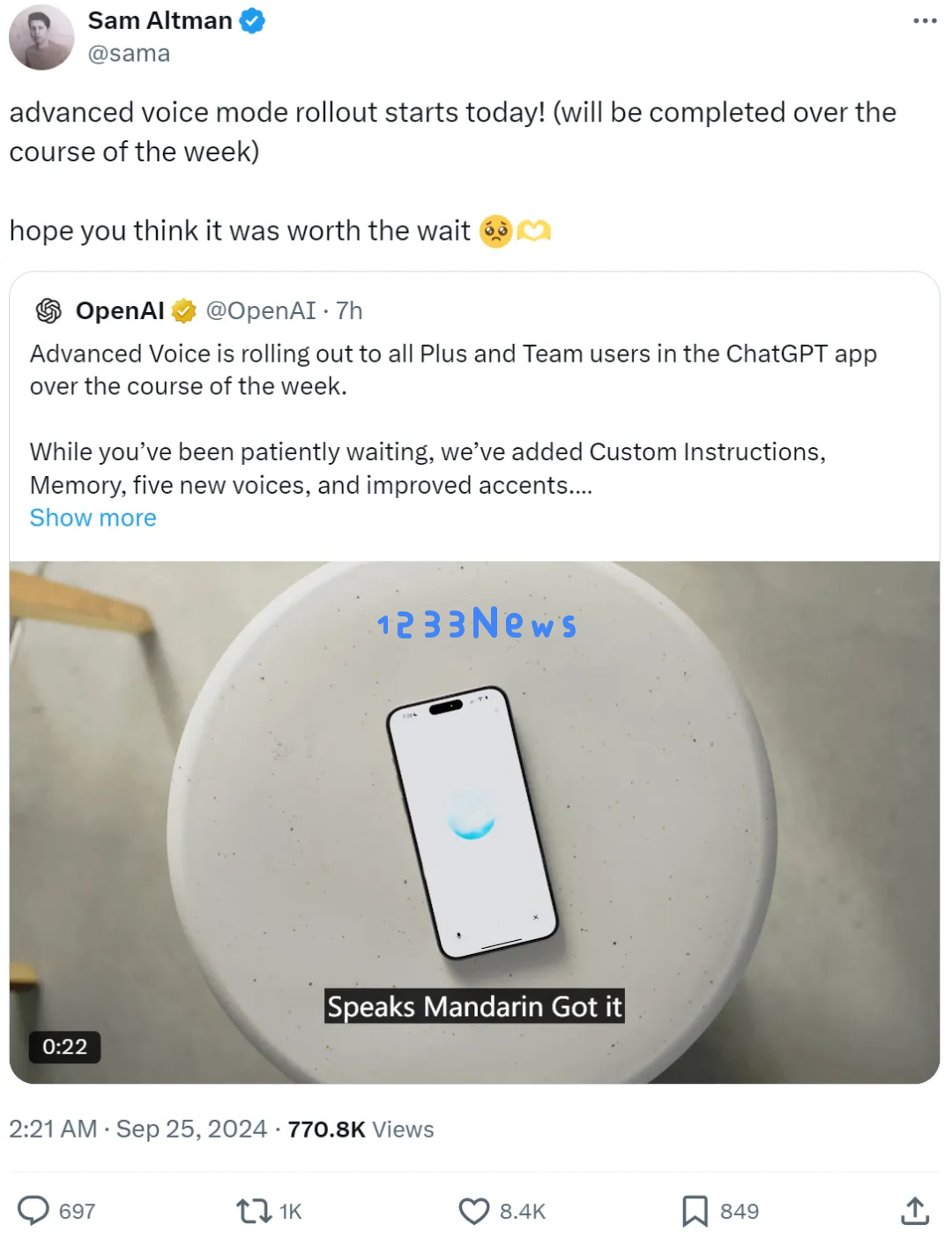 期待已久！OpenAI正式推出GPT-4o高级语音功能，中文还能轻松说出「对不起」