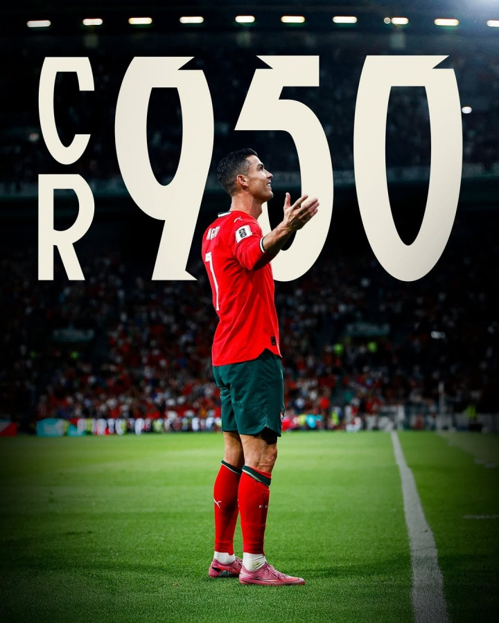 葡萄牙国家队社交媒体发布C罗打入950球纪念海报，引发球迷热议