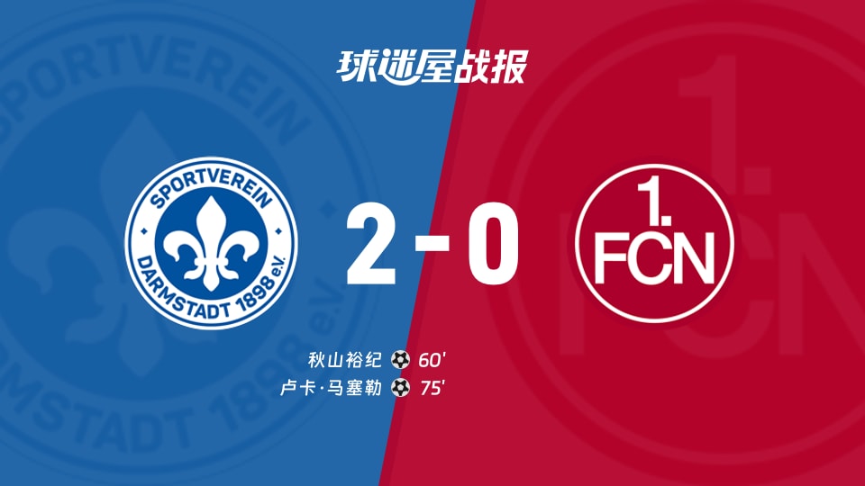 【德乙联赛第19轮】达姆施塔特主场迎战纽伦堡，比赛结果：达姆施塔特以2_0战胜纽伦堡