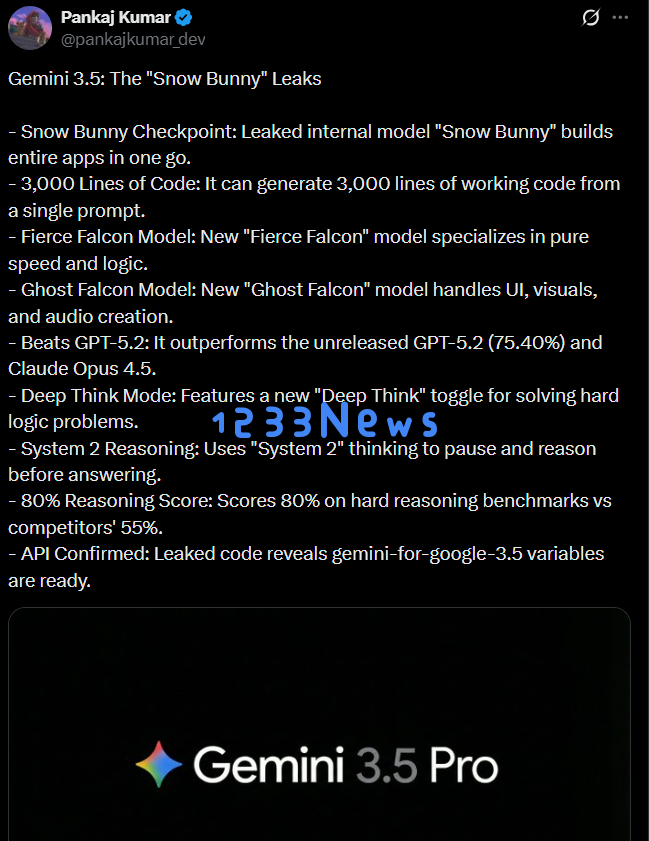 Gemini 3.5 “Snow Bunny” 泄露：一键生成3000行代码，碾压GPT-5.2